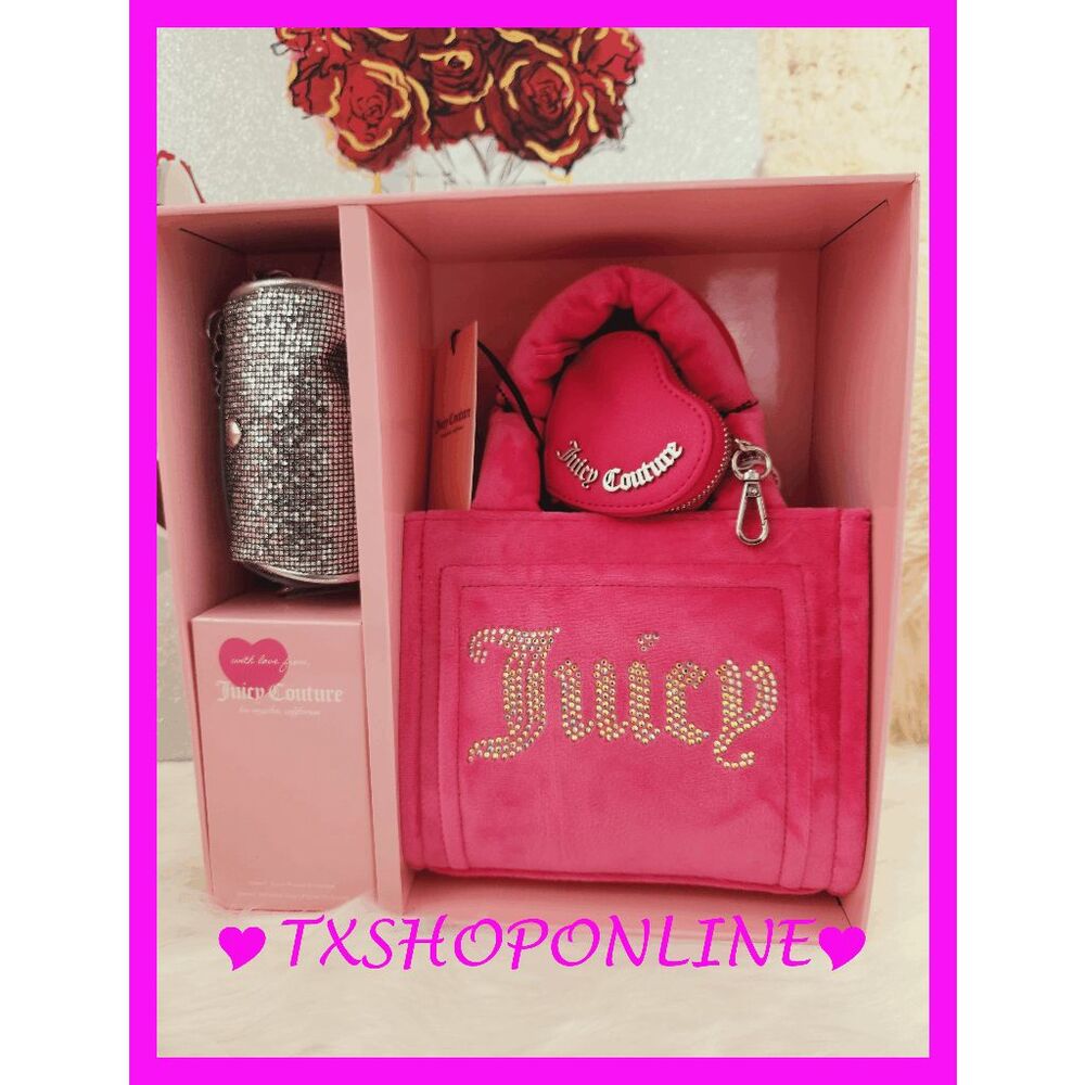 💗🌺 {Juicy Couture} Pink Rhinestone velour purse gift box 💗🌺 NWT